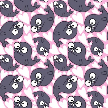 Hayvanlar, ambalaj kâğıdı, kıyafet baskısı, çocuk aksesuarları, kumaşlar, çarşaflar, ambalajlar ve anaokulu için kusursuz karalama mühür desenleri. Yüksek kaliteli illüstrasyon