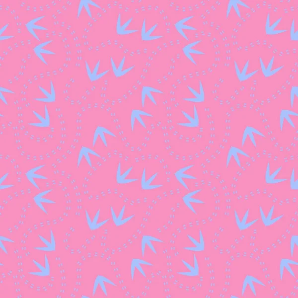 Dinozor ayak izleri kağıdını sarmak için kusursuz kuş çizimleri ve çocuk giysileri baskısı, kumaşlar, çarşaflar, aksesuarlar ve ambalajlar. Yüksek kaliteli illüstrasyon