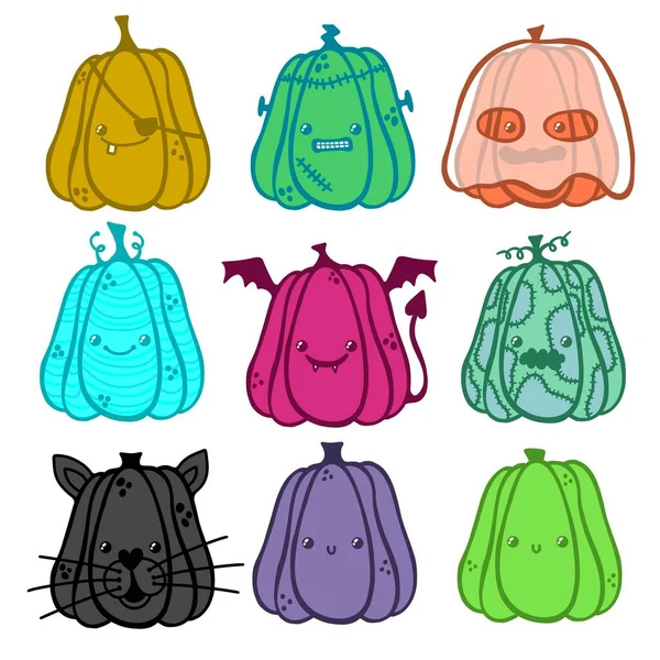 Set Halloween Kreslené Příšery Kawaii Dýně Pro Samolepky Tkaniny Balení — Stock fotografie