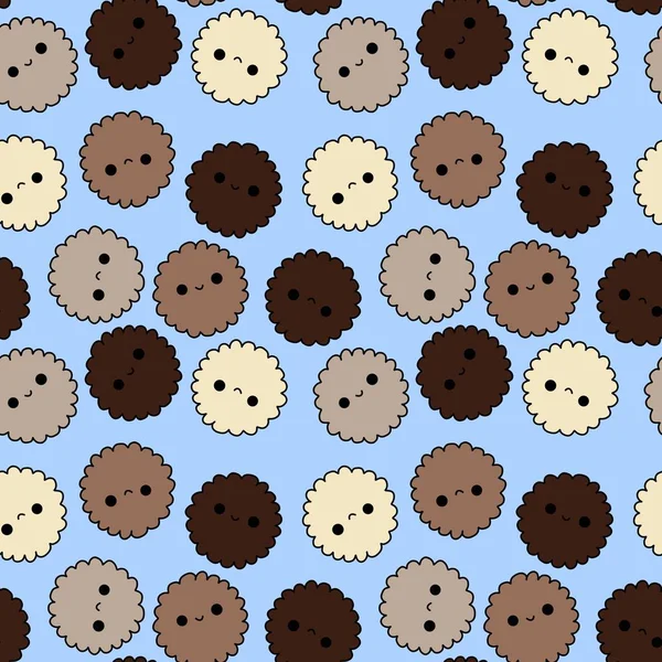 Cartoon kawaii seamless cookie pattern for wrapping paper and kids and clothes print and fabrics and accessories and menu and linens. High quality illustration