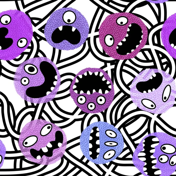 Monsters Aliens Cartoon Seamless Halloween Doodle Pattern Wrapping Paper Clothes — Stock Photo, Image