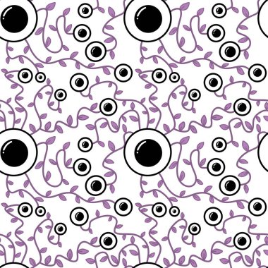 Halloween monsters aliens seamless eyes leaves pattern for wrapping paper and clothes kids print and accessories and notebooks and fabrics. High quality illustration