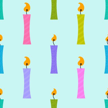 Karikatür, doğum günü mumu desenli ambalaj kâğıdı, kıyafet baskısı, çocuk kumaşı, aksesuar, çarşaf ve mutfak tekstili. Yüksek kaliteli illüstrasyon