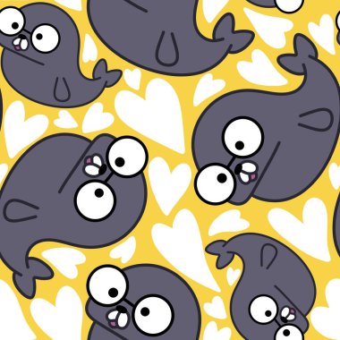 Hayvanlar, ambalaj kâğıdı, kıyafet baskısı, çocuk aksesuarları, kumaşlar, çarşaflar, ambalajlar ve anaokulu için kusursuz karalama mühür desenleri. Yüksek kaliteli illüstrasyon