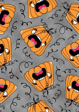 Halloween seamless pumpkins pattern for fabrics and wrapping paper and clothes print and notebooks and accessories and party. High quality illustration