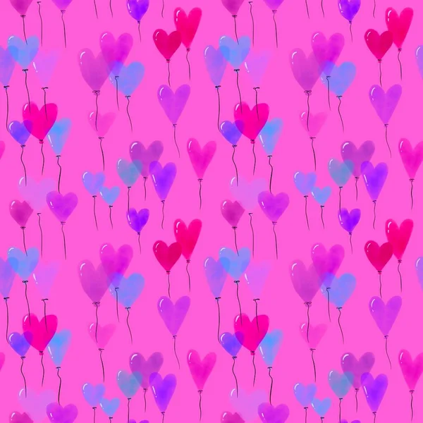 Valentim Corações Sem Costura Amor Balões Padrão Para Papel Embrulho — Fotografia de Stock