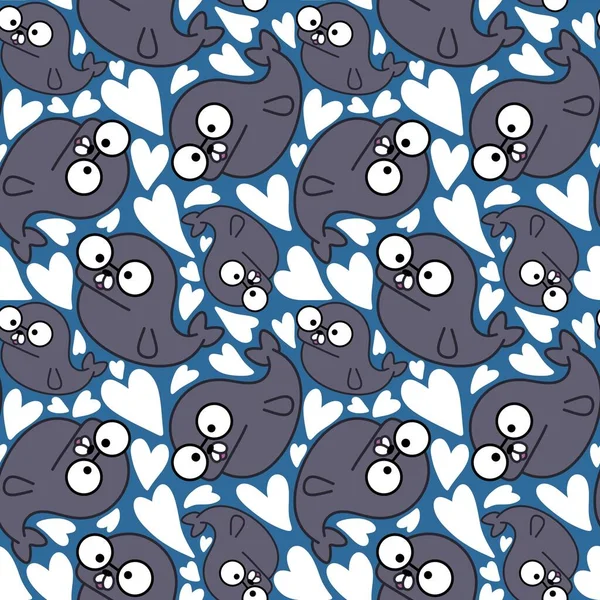 Animals Seamless Doodle Cartoon Seal Pattern Wrapping Paper Clothes Print — Stock Photo, Image