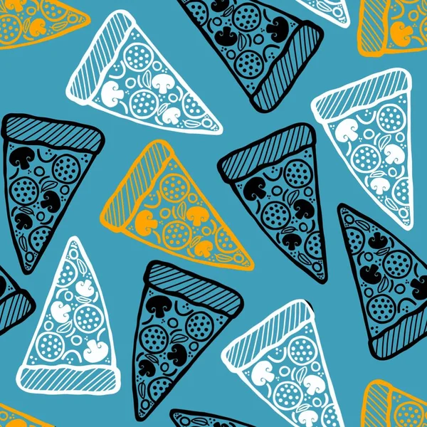 Cartoon doodle pizza seamless kids pattern for wrapping paper and clothes print and fabrics and linens and packaging and accessories. High quality illustration