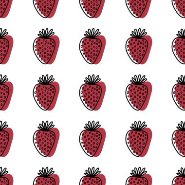 Çizgi film yaz meyveleri ambalajsız çilek deseni ve çocuk giysileri baskısı, kumaşlar, çarşaflar, ambalajlar ve çarşaflar. Yüksek kaliteli illüstrasyon