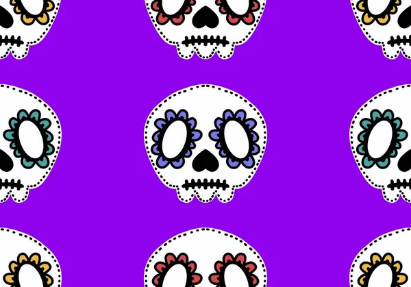 Halloween skulls seamless cartoon flower doodle pattern for wrapping paper and clothes print and kids and fabrics and accessories and linens and packaging. High quality photo