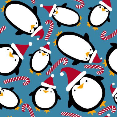 Çizgi filmlerdeki gibi Noel süssüz penguen desenli ambalajlar, çocuk giysileri, kumaşlar, çarşaflar, aksesuarlar ve ambalajlar. Yüksek kaliteli illüstrasyon