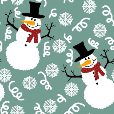 Noel kardan adam havuç, eşarp ve şapka desenli ambalaj kağıdı, Noel aksesuarları, çocuklar, kumaşlar, çarşaflar ve ambalajlar. Yüksek kaliteli illüstrasyon