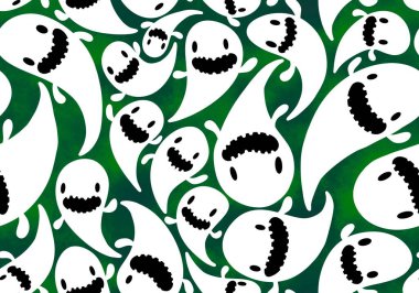 Cadılar Bayramı hayaletleri, ambalajsız karikatür desenleri, çocuk giysileri, kumaşlar, çarşaflar, ambalajlar ve aksesuarlar. Yüksek kaliteli illüstrasyon