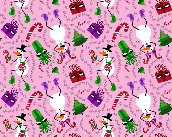 Winter Seamless Snowman Snowflakes Pattern Christmas Wrapping Paper Kids Notebooks — Zdjęcie stockowe