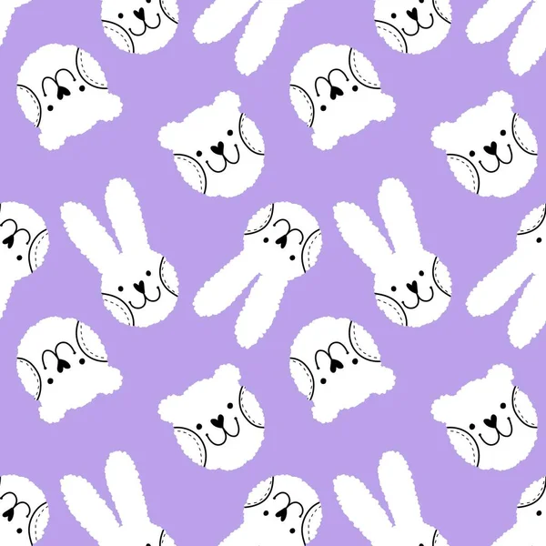Cartoon Animals Seamless Doodle Rabbit Bear Pattern Wrapping Paper Kids — Stock Photo, Image