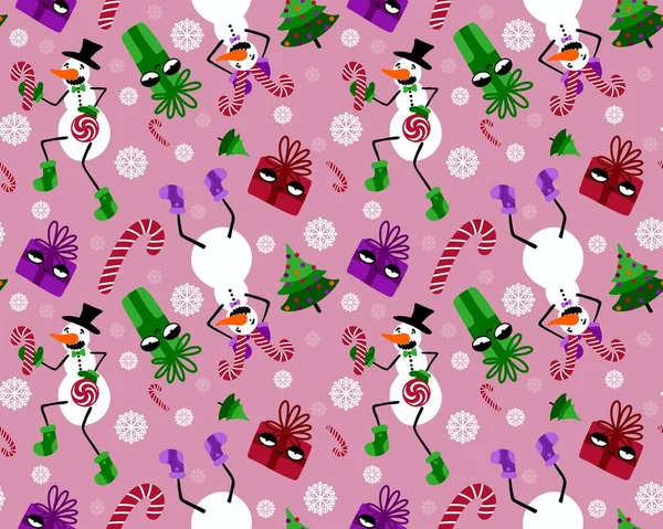 Зимний Бесшовный Снеговик Снежинки Рисунок Рождественской Оберточной Бумаги Детей Ноутбуки — стоковое фото