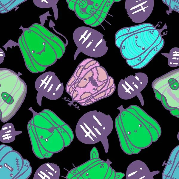 Halloween carnival cartoon seamless pumpkins pattern for kids accessories and clothes print and wrapping paper and fabrics and packaging and textiles and linens. High quality illustration