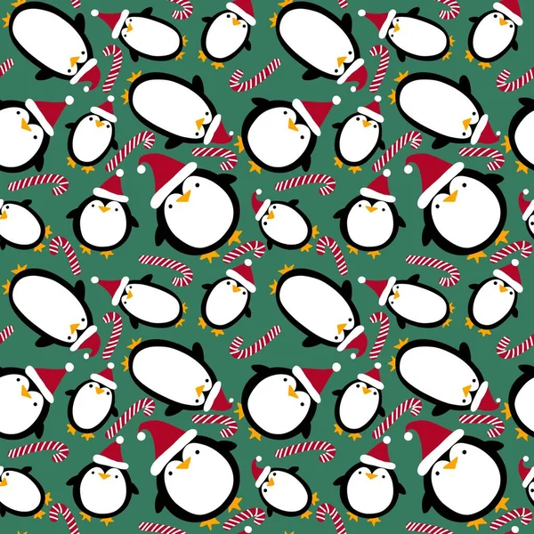 Cartoon Winter Christmas Seamless Penguin Pattern Wrapping Paper Kids Clothes — Stock Photo, Image
