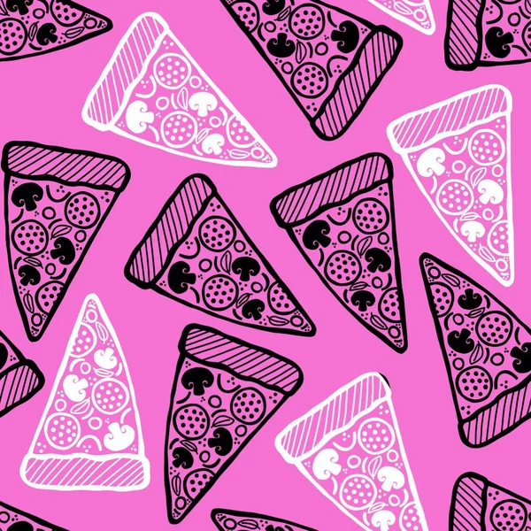 Cartoon Doodle Pizza Seamless Kids Pattern Wrapping Paper Clothes Print — Stock Photo, Image