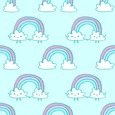 Karikatür karalamaları kağıdın kusursuz deseni ve çocuk giysileri baskısı, kumaşlar, aksesuarlar, çarşaflar ve anaokulu. Yüksek kaliteli illüstrasyon