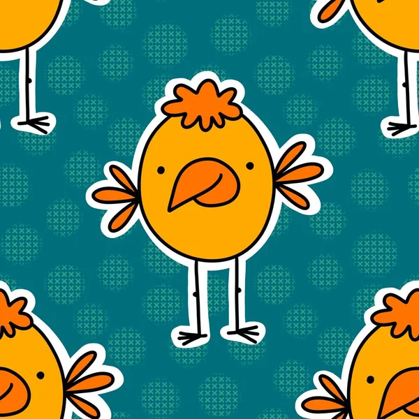 Easter Cartoon Chicken Seamless Doodle Character Pattern Wrapping Paper Kids — Stock Photo, Image