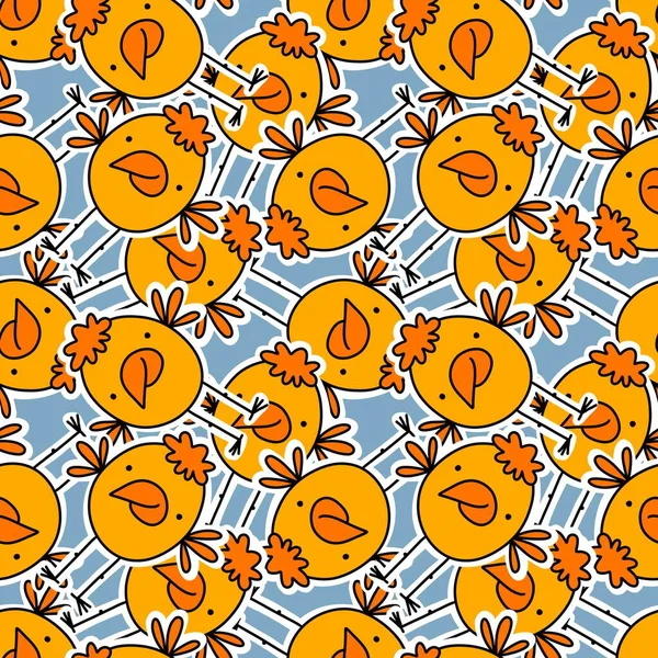 Easter cartoon chicken seamless doodle character pattern for wrapping paper and kids clothes print and fabrics and linens and accessories. High quality illustration