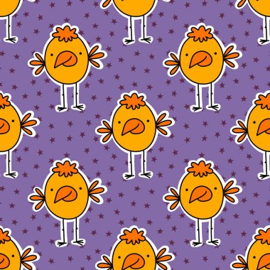 Paskalya karikatüründeki tavuksuz karalama karakteri. Çocuk giysileri, kumaşlar, çarşaflar ve aksesuarlar. Yüksek kaliteli illüstrasyon