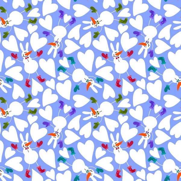 Winter Ice Snowman Seamless Christmas Pattern Noel Accessories Wrapping Paper — Stock Photo, Image