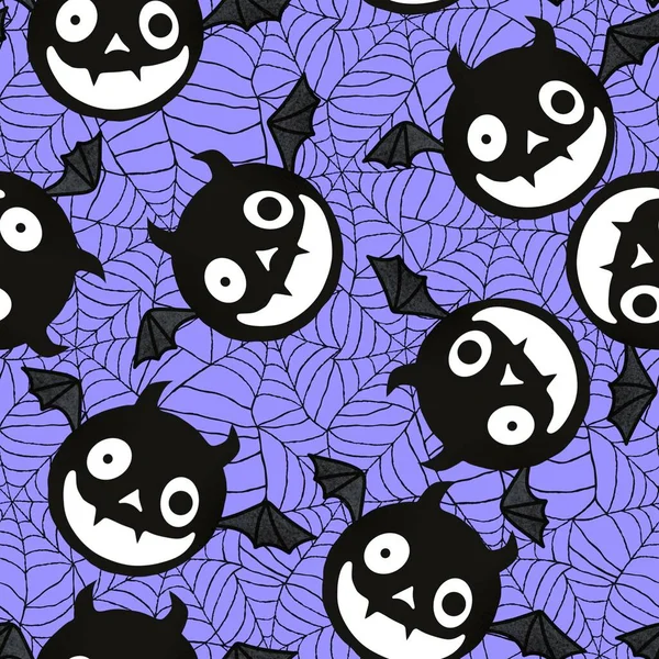 Animali Halloween Pipistrelli Del Fumetto Modello Doodle Senza Soluzione Continuità — Foto Stock