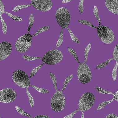 Paskalya yumurtaları, karikatür tavşan kulakları desenli ambalaj kağıdı, kıyafet baskısı, çocuklar, kumaşlar ve ambalajlar için. Yüksek kaliteli illüstrasyon