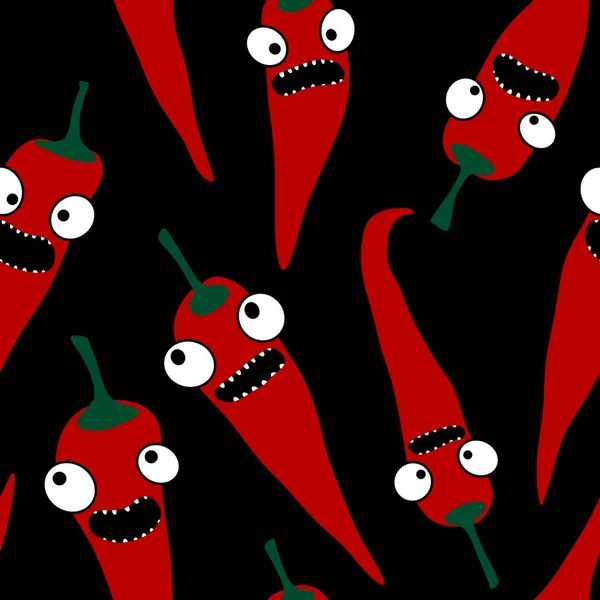 Cartoon vegetable seamless vampire Halloween red hot pepper pattern for wrapping paper and clothes print and kids accessories and fabrics and linens. High quality illustration
