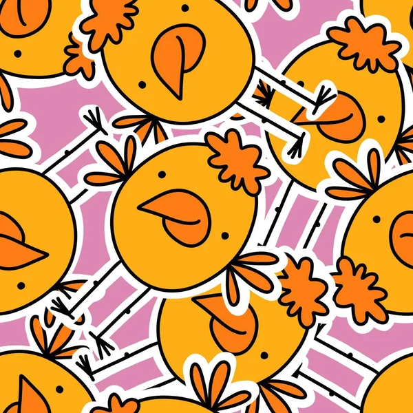 Easter cartoon chicken seamless doodle character pattern for wrapping paper and kids clothes print and fabrics and linens and accessories. High quality illustration