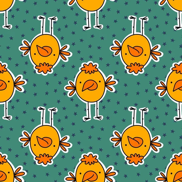 Easter cartoon chicken seamless doodle character pattern for wrapping paper and kids clothes print and fabrics and linens and accessories. High quality illustration