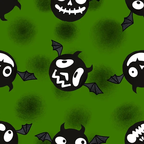 Halloween Animals Cartoon Bats Seamless Doodle Pattern Wrapping Paper Kids — Stock Photo, Image