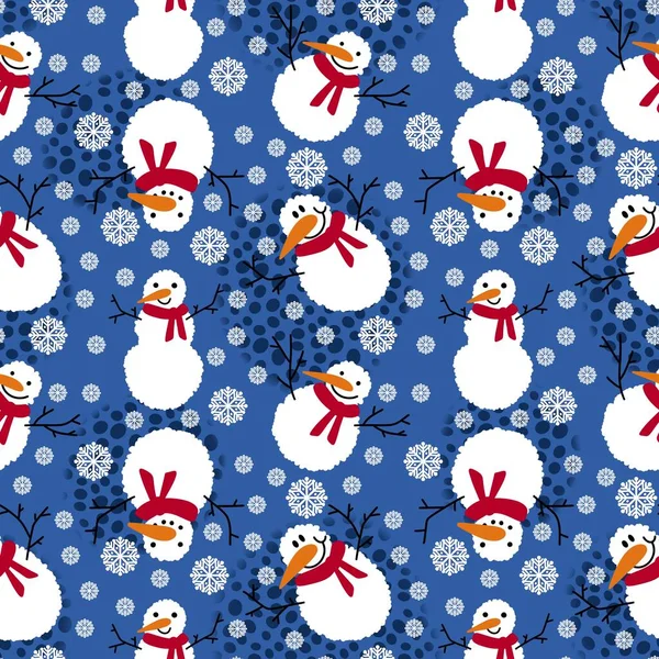 Winter Seamless Snowman Snowflakes Pattern Christmas Wrapping Paper Kids Notebooks — Stockfoto