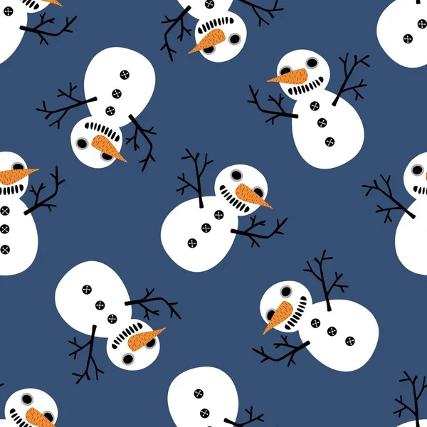 Winter Christmas seamless snowman with carrot and scarf and hat pattern for wrapping paper and Noel accessories and kids and fabrics and linens and packaging. High quality illustration