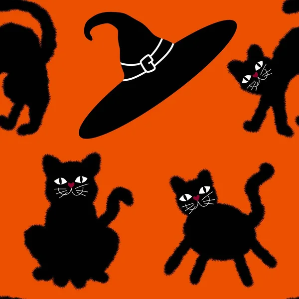 Halloween black cats seamless cartoon monsters pattern for wrapping paper and kids clothes print and packaging and fabrics and linens and accessories. High quality illustration