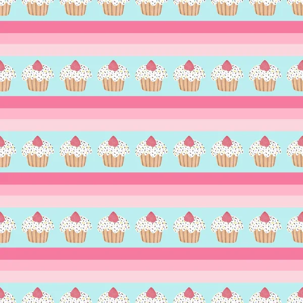 Birthday Cartoon Seamless Cake Pattern Wrapping Paper Fabrics Linens Kitchen — Stock Photo, Image