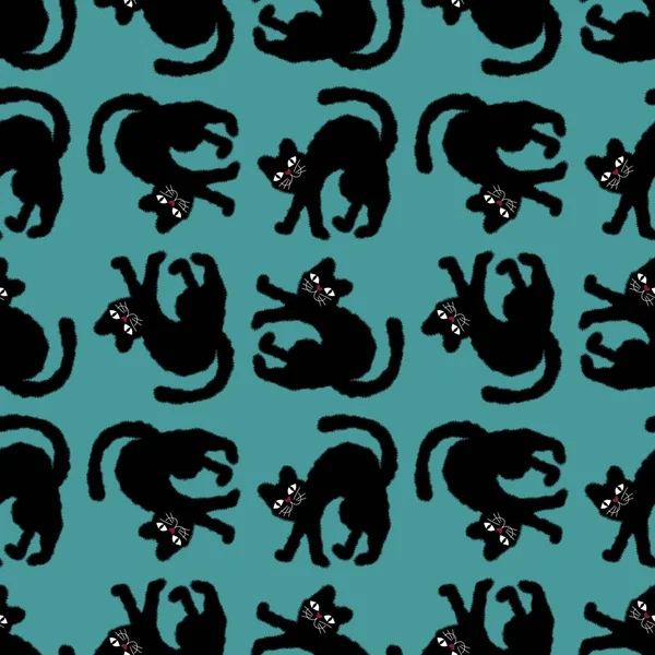 Halloween black cats seamless cartoon monsters pattern for wrapping paper and kids clothes print and packaging and fabrics and linens and accessories. High quality illustration