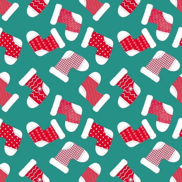 Winter warm Santa socks seamless Christmas pattern for Noel wrapping paper and kids clothes print and fabrics and linens and accessories and packaging. High quality illustration