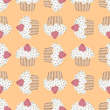 Doğum günü çizgi filmi, kağıt, kumaş, çarşaf, mutfak tekstili ve çocuk giysisi baskısı için kusursuz pasta kalıbı. Yüksek kaliteli illüstrasyon