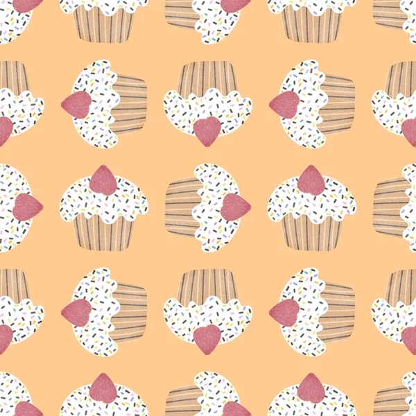 Birthday Cartoon Seamless Cake Pattern Wrapping Paper Fabrics Linens Kitchen — Stock Photo, Image