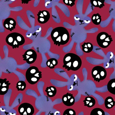 Cadılar Bayramı çizgi filminde tavşan şekilli oyuncaklar kağıt, kumaş, çarşaf, ambalaj, hediye kutusu ve çocuk giysisi baskısı için karalama desenleri vardır. Yüksek kaliteli illüstrasyon