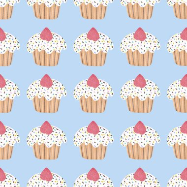 Doğum günü çizgi filmi, kağıt, kumaş, çarşaf, mutfak tekstili ve çocuk giysisi baskısı için kusursuz pasta kalıbı. Yüksek kaliteli illüstrasyon