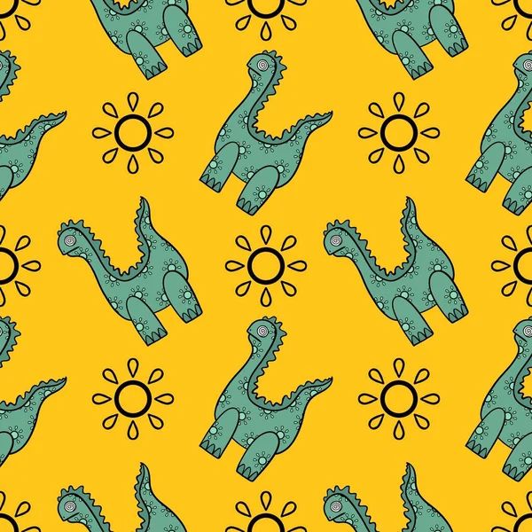 Dinosaurus Dieren Naadloze Cartoon Doodle Monsters Patroon Voor Het Inpakken — Stockfoto