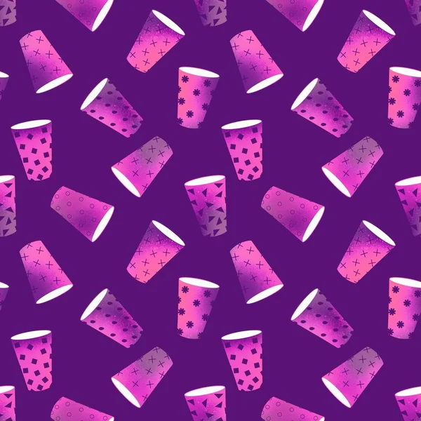 Cartoon cups seamless drinks doodle pattern for wrapping paper and fabrics and clothes print and kids accessories and linens and festive and party. High quality illustration