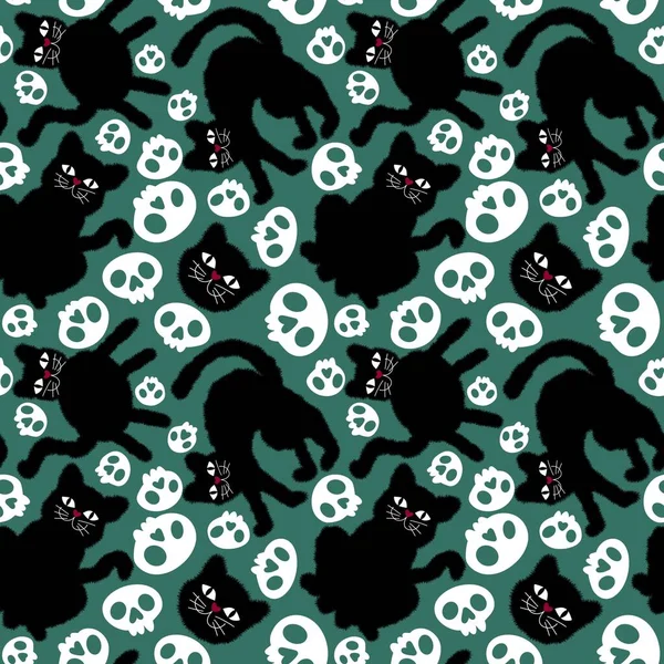 Halloween black cats seamless cartoon monsters pattern for wrapping paper and kids clothes print and packaging and fabrics and linens and accessories. High quality illustration