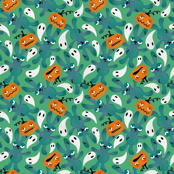 Halloween Cartoon Evil Rabbit Seamless Toys Doodle Pattern Wrapping Paper — Stock Photo, Image