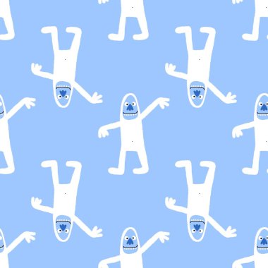 Çizgi filmdeki kocaayak, dikişsiz kış hayvanları kağıt ve kumaşları sarmak için buz kalıpları çocuk giysileri, çarşaf ve ambalajlar. Yüksek kaliteli illüstrasyon