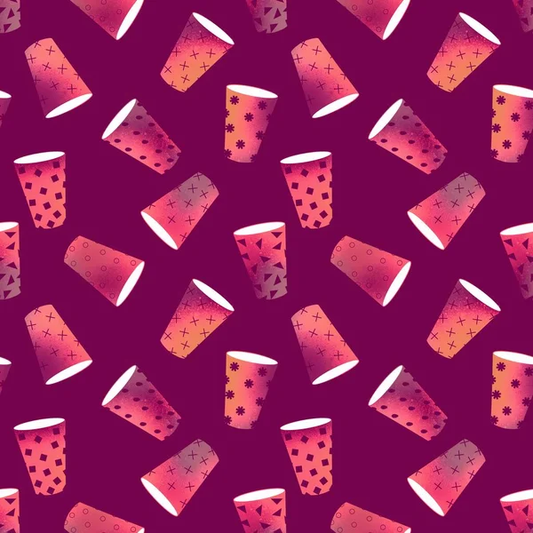 Cartoon cups seamless drinks doodle pattern for wrapping paper and fabrics and clothes print and kids accessories and linens and festive and party. High quality illustration